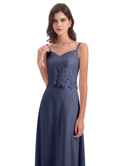 Grace Column Spaghetti Straps Lace Bridesmaid Dresses