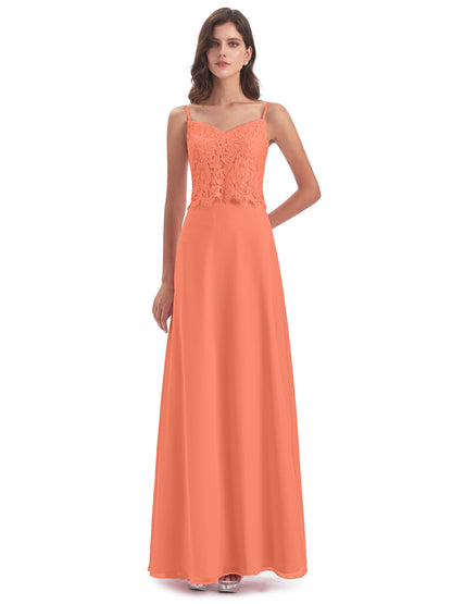 Grace Column Spaghetti Straps Lace Bridesmaid Dresses