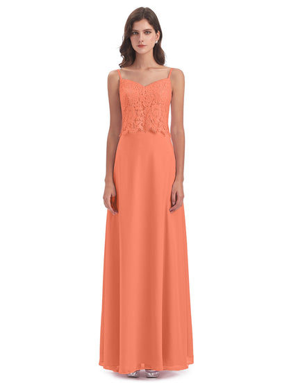 Grace Column Spaghetti Straps Lace Bridesmaid Dresses