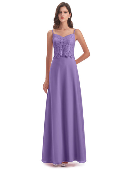Grace Column Spaghetti Straps Lace Bridesmaid Dresses