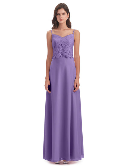 Grace Column Spaghetti Straps Lace Bridesmaid Dresses