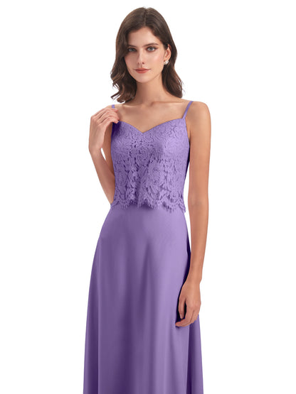 Grace Column Spaghetti Straps Lace Bridesmaid Dresses