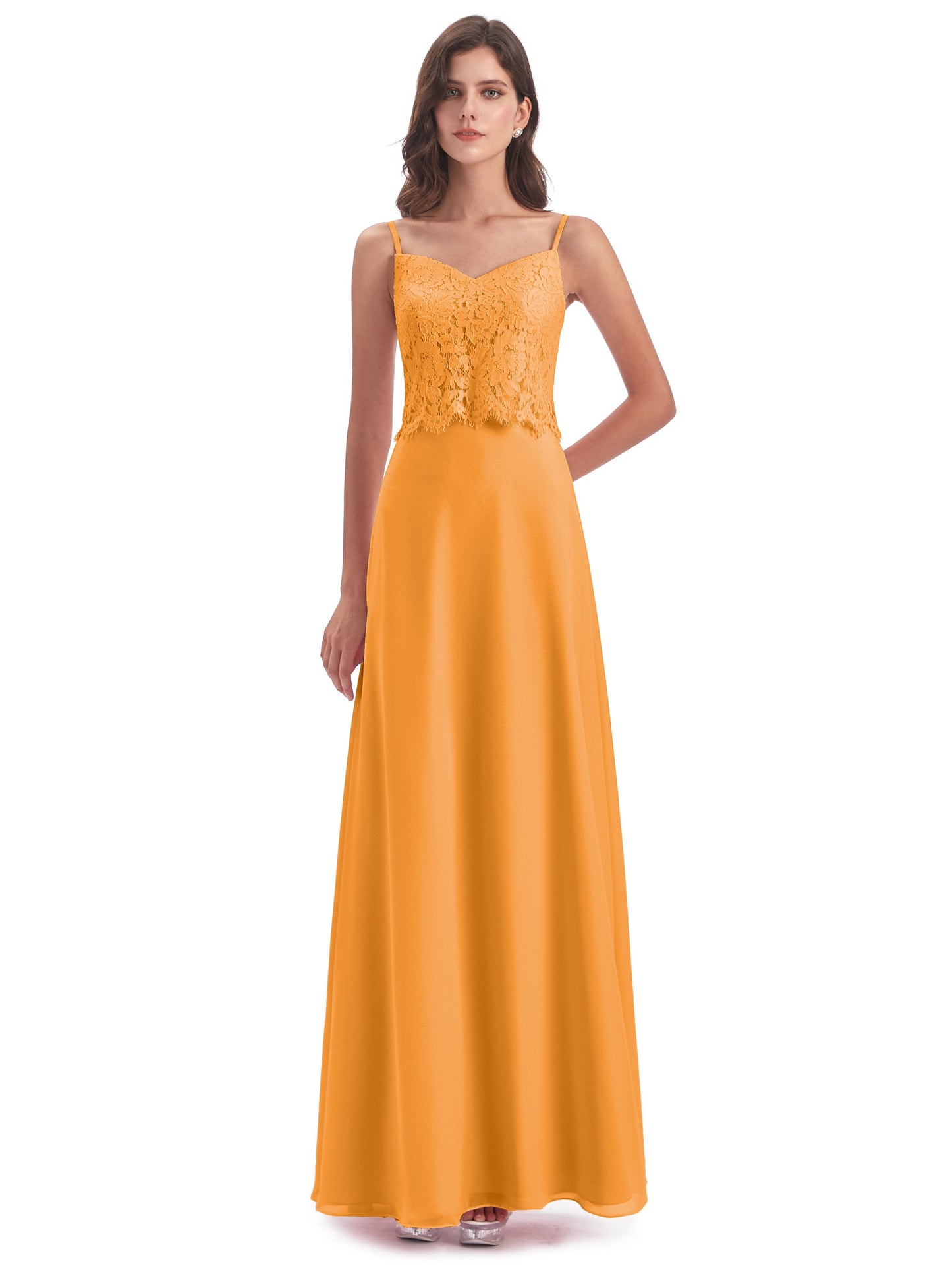 Grace Column Spaghetti Straps Lace Bridesmaid Dresses