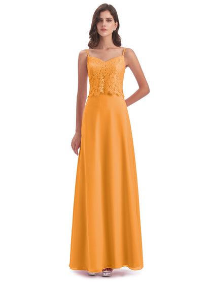 Grace Column Spaghetti Straps Lace Bridesmaid Dresses