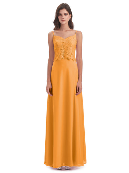 Grace Column Spaghetti Straps Lace Bridesmaid Dresses