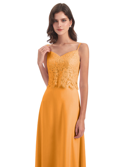 Grace Column Spaghetti Straps Lace Bridesmaid Dresses