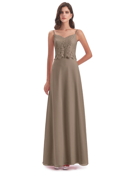 Grace Column Spaghetti Straps Lace Bridesmaid Dresses