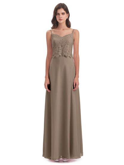 Grace Column Spaghetti Straps Lace Bridesmaid Dresses