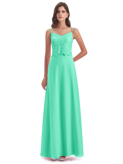 Grace Column Spaghetti Straps Lace Bridesmaid Dresses