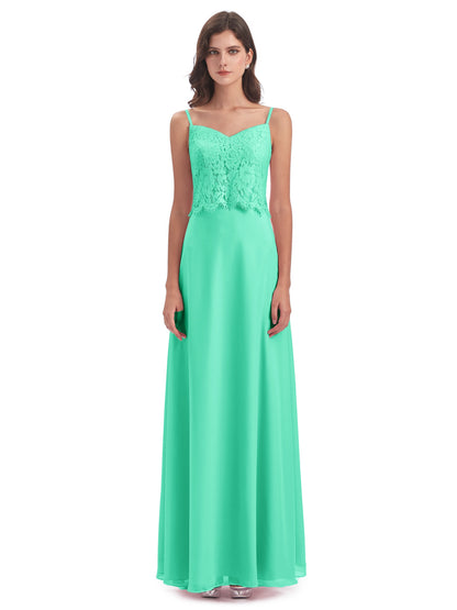 Grace Column Spaghetti Straps Lace Bridesmaid Dresses