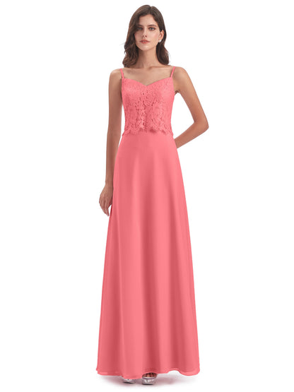 Grace Column Spaghetti Straps Lace Bridesmaid Dresses