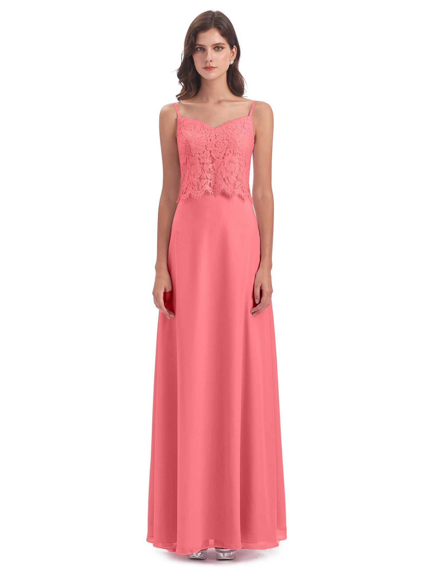 Grace Column Spaghetti Straps Lace Bridesmaid Dresses