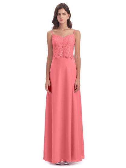 Grace Column Spaghetti Straps Lace Bridesmaid Dresses