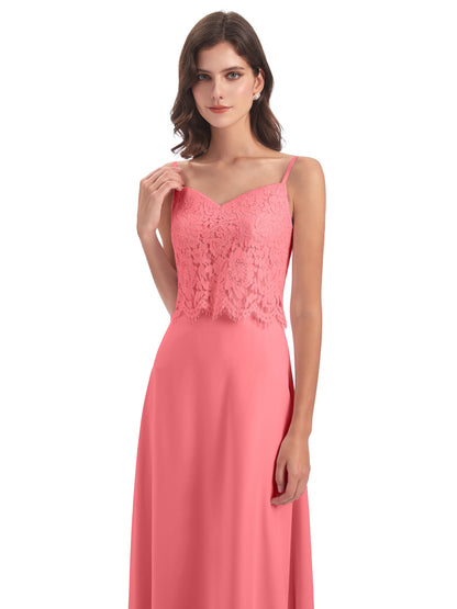 Grace Column Spaghetti Straps Lace Bridesmaid Dresses