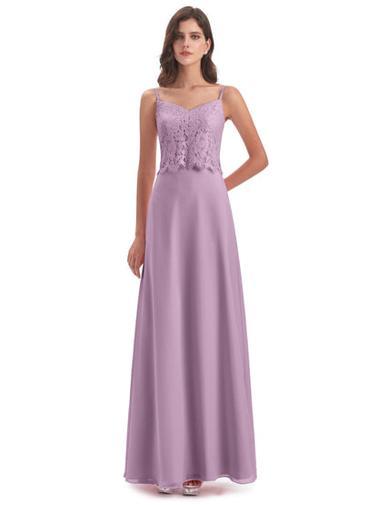 Grace Column Spaghetti Straps Lace Bridesmaid Dresses