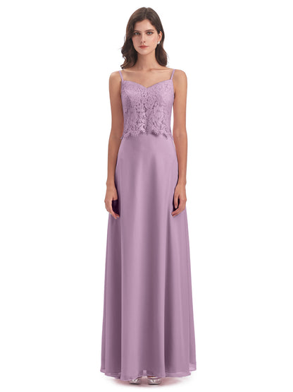 Grace Column Spaghetti Straps Lace Bridesmaid Dresses