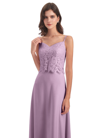 Grace Column Spaghetti Straps Lace Bridesmaid Dresses