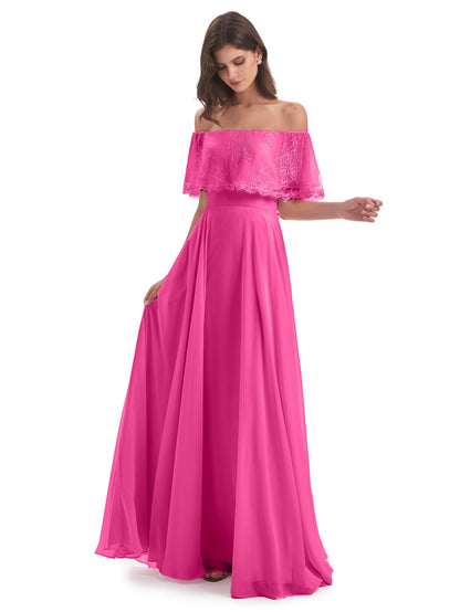 Hannah Floor Length Off The Shoulder Lace Bridesmaid Dresses
