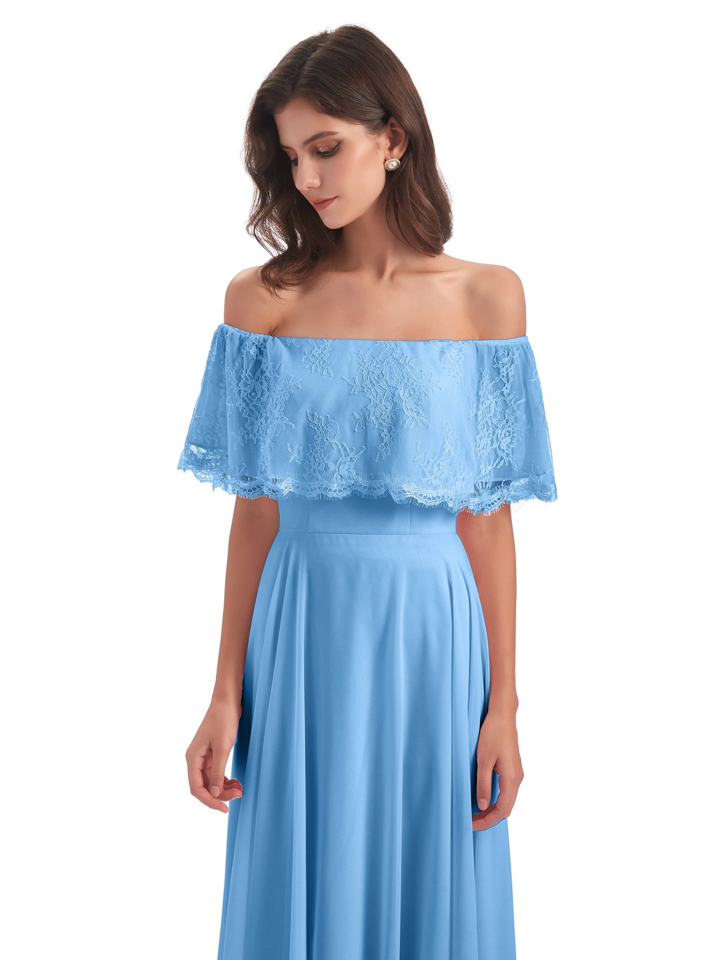 Hannah Floor Length Off The Shoulder Lace Bridesmaid Dresses