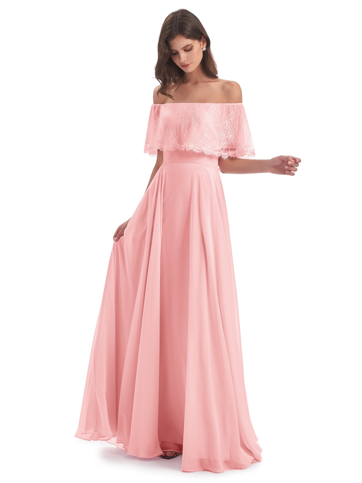 Hannah Floor Length Off The Shoulder Lace Bridesmaid Dresses