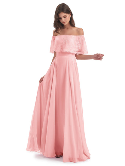Hannah Floor Length Off The Shoulder Lace Bridesmaid Dresses