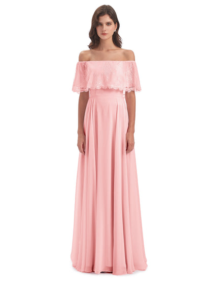 Hannah Floor Length Off The Shoulder Lace Bridesmaid Dresses