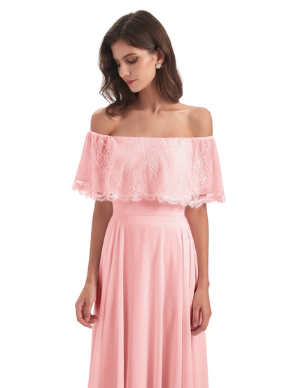 Hannah Floor Length Off The Shoulder Lace Bridesmaid Dresses