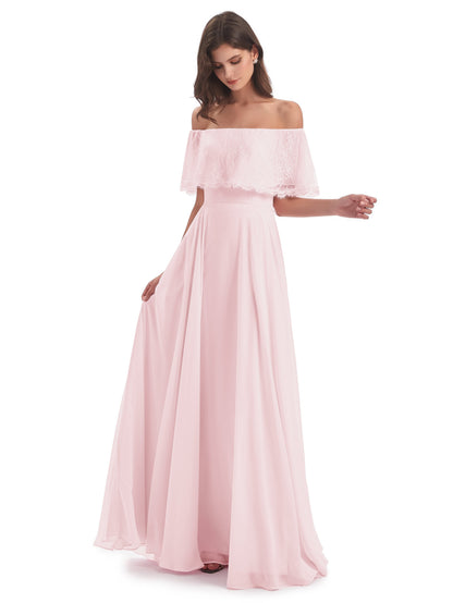 Hannah Floor Length Off The Shoulder Lace Bridesmaid Dresses