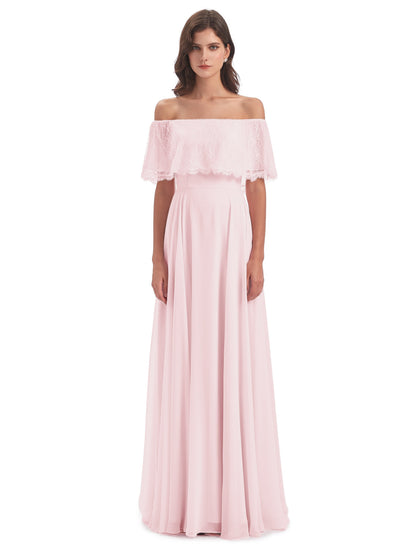 Hannah Floor Length Off The Shoulder Lace Bridesmaid Dresses