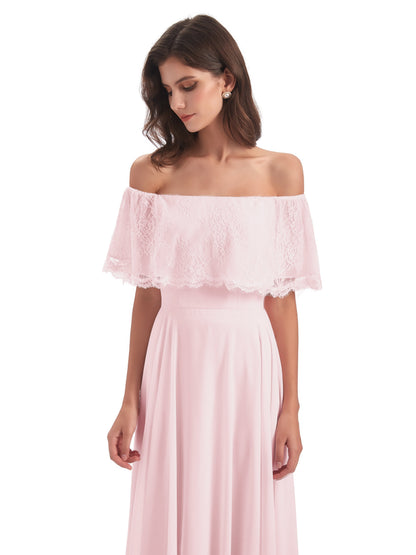 Hannah Floor Length Off The Shoulder Lace Bridesmaid Dresses