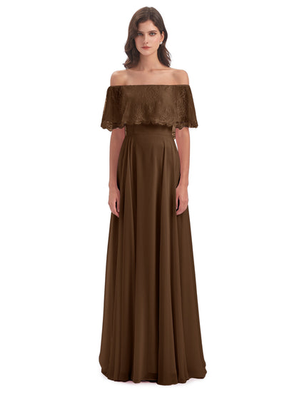 Hannah Floor Length Off The Shoulder Lace Bridesmaid Dresses