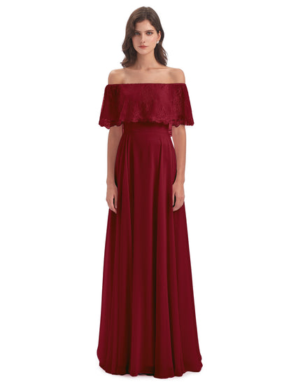 Hannah Floor Length Off The Shoulder Lace Bridesmaid Dresses