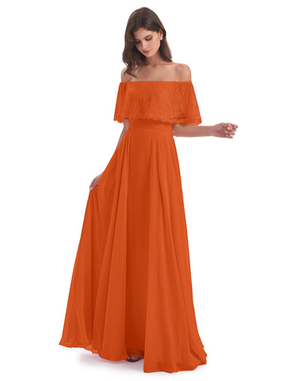 Hannah Floor Length Off The Shoulder Lace Bridesmaid Dresses