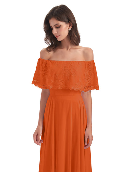 Hannah Floor Length Off The Shoulder Lace Bridesmaid Dresses