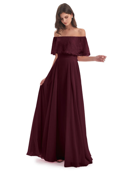 Hannah Floor Length Off The Shoulder Lace Bridesmaid Dresses