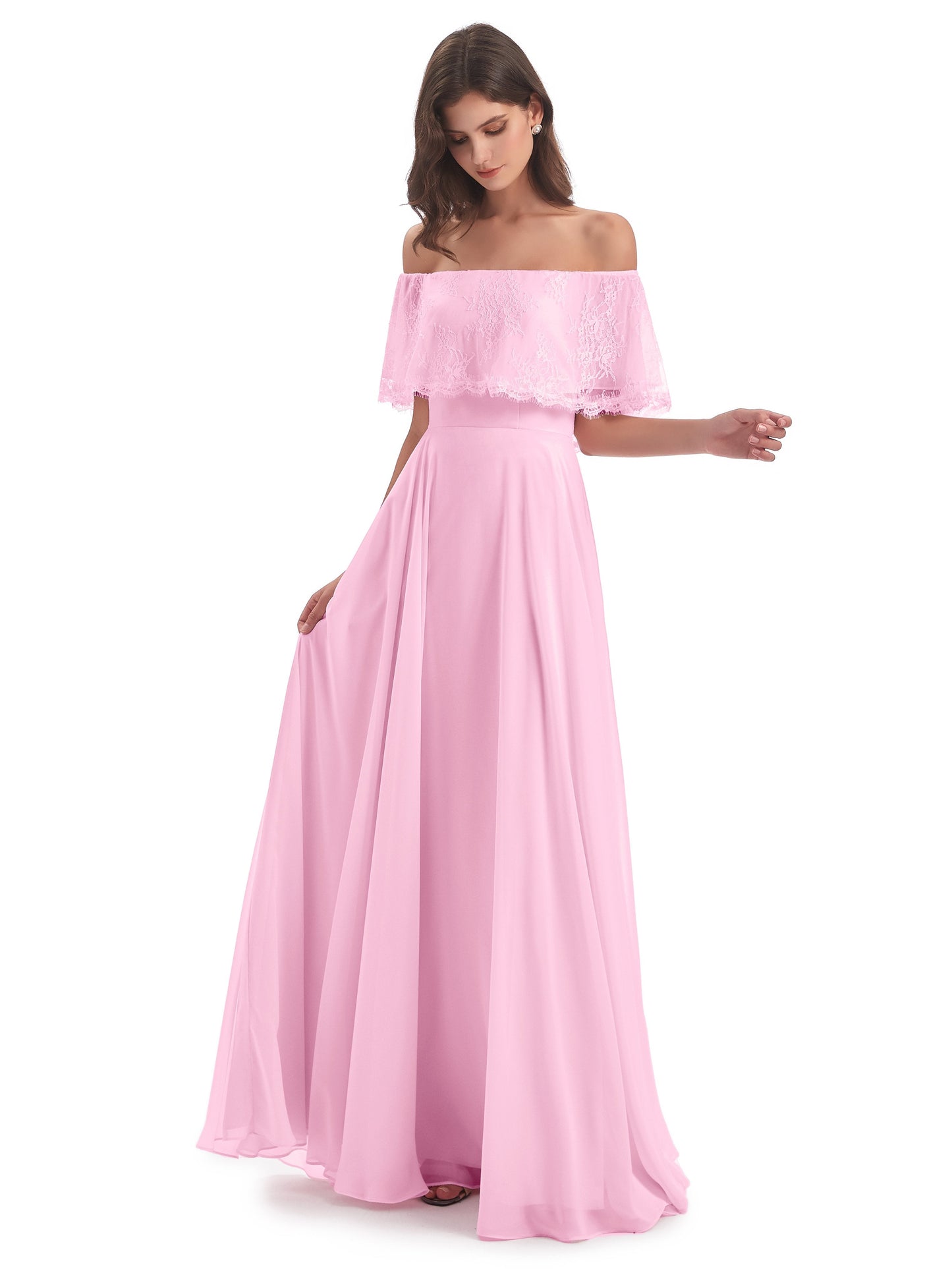 Hannah Floor Length Off The Shoulder Lace Bridesmaid Dresses