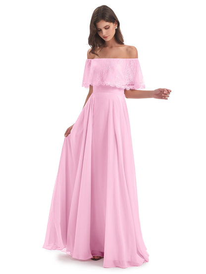 Hannah Floor Length Off The Shoulder Lace Bridesmaid Dresses
