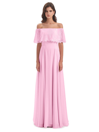 Hannah Floor Length Off The Shoulder Lace Bridesmaid Dresses