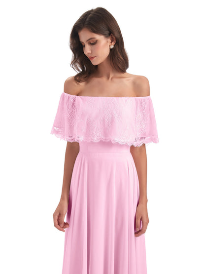 Hannah Floor Length Off The Shoulder Lace Bridesmaid Dresses