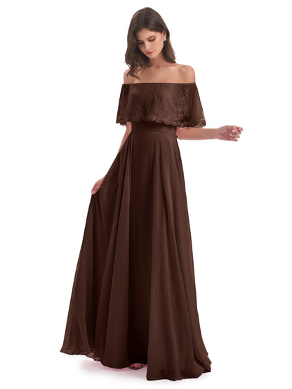 Hannah Floor Length Off The Shoulder Lace Bridesmaid Dresses