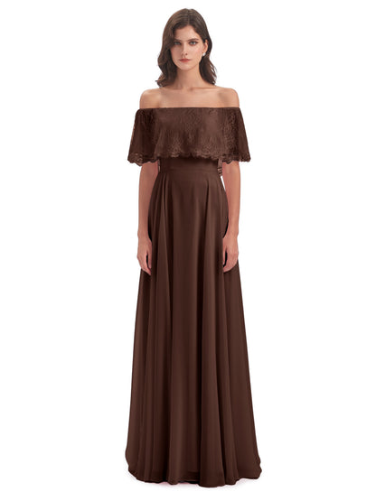 Hannah Floor Length Off The Shoulder Lace Bridesmaid Dresses