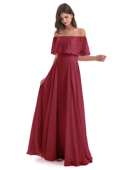 Hannah Floor Length Off The Shoulder Lace Bridesmaid Dresses