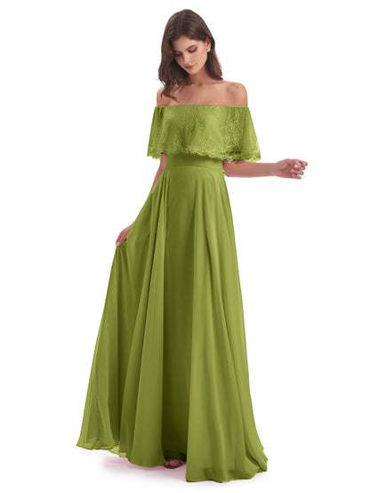 Hannah Floor Length Off The Shoulder Lace Bridesmaid Dresses