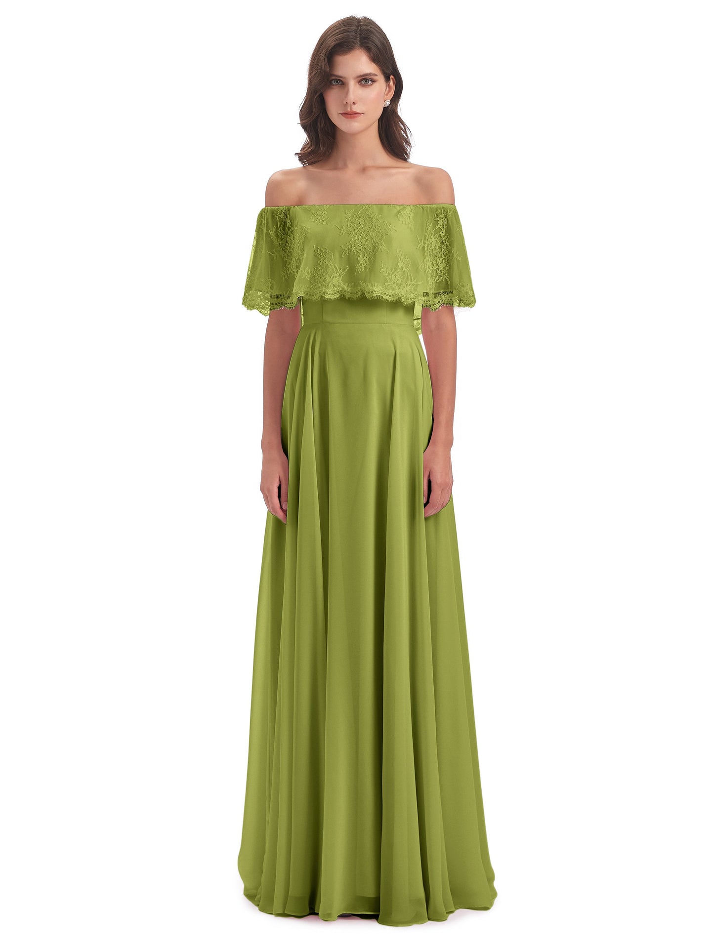 Hannah Floor Length Off The Shoulder Lace Bridesmaid Dresses