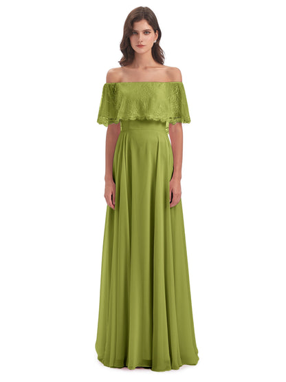 Hannah Floor Length Off The Shoulder Lace Bridesmaid Dresses