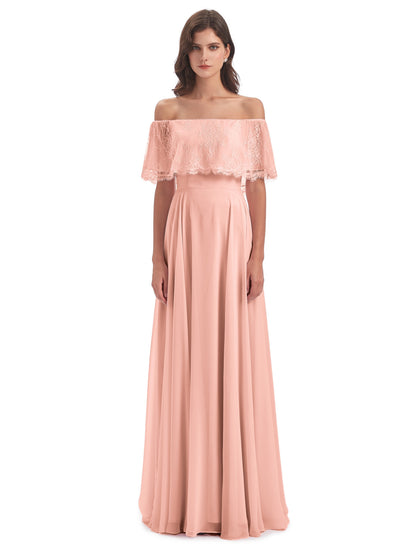 Hannah Floor Length Off The Shoulder Lace Bridesmaid Dresses
