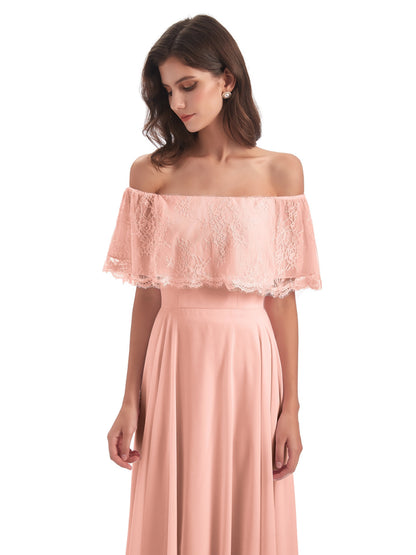 Hannah Floor Length Off The Shoulder Lace Bridesmaid Dresses