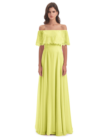 Hannah Floor Length Off The Shoulder Lace Bridesmaid Dresses