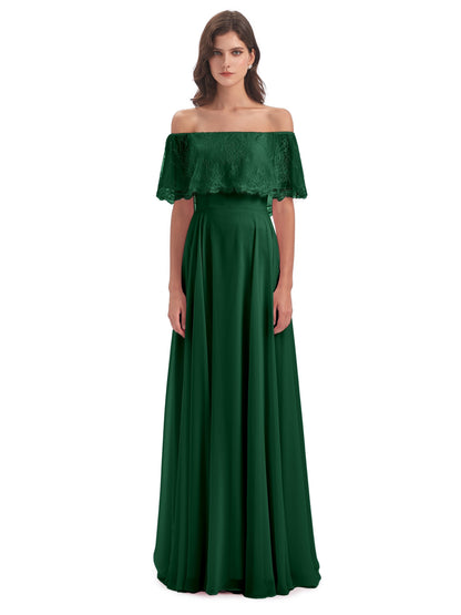 Hannah Floor Length Off The Shoulder Lace Bridesmaid Dresses