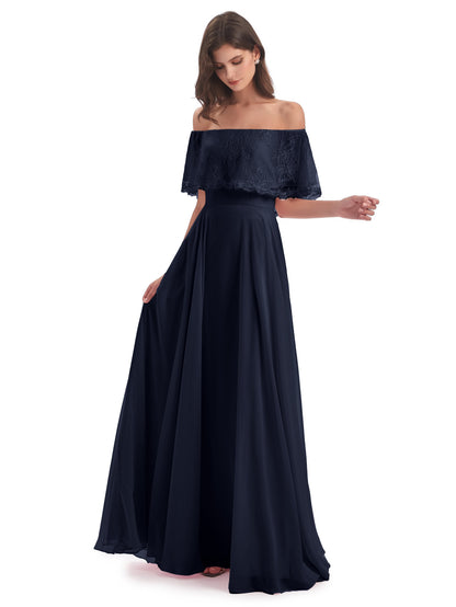 Hannah Floor Length Off The Shoulder Lace Bridesmaid Dresses